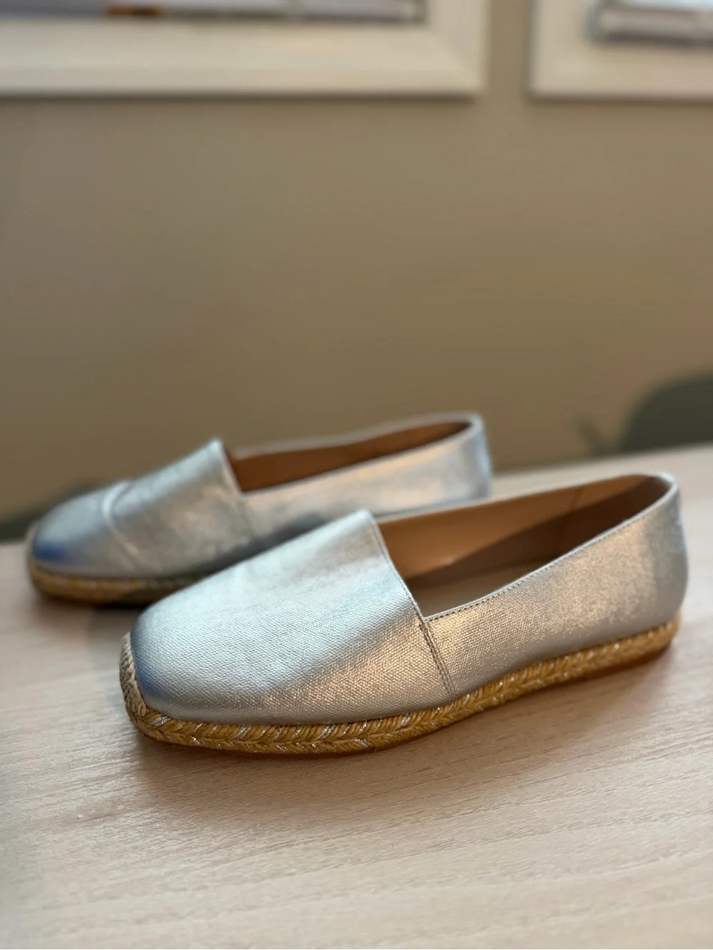 Stuart Weitzman Dree Espadrille Flats - Metallic, Silver, Woven Jute